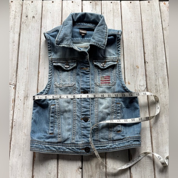 Reuse | denim | vest | embroidered | American Flag | M - Picture 4 of 11